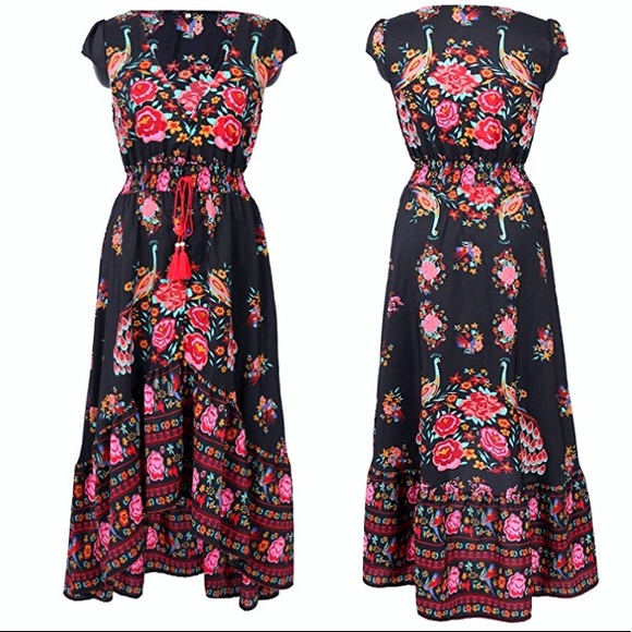 ๐HP๐ Black FLORAL Hi-Low Ruffle Hem Maxi DRESS - Picture 4 of 6